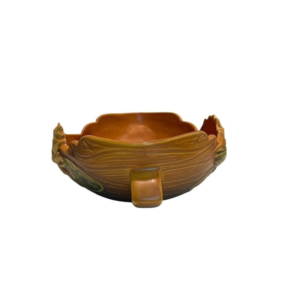Vintage Roseville Pottery Water Lily‎ Oval Console Bowl Handled Brown 441-10" - Picture 7 of 9